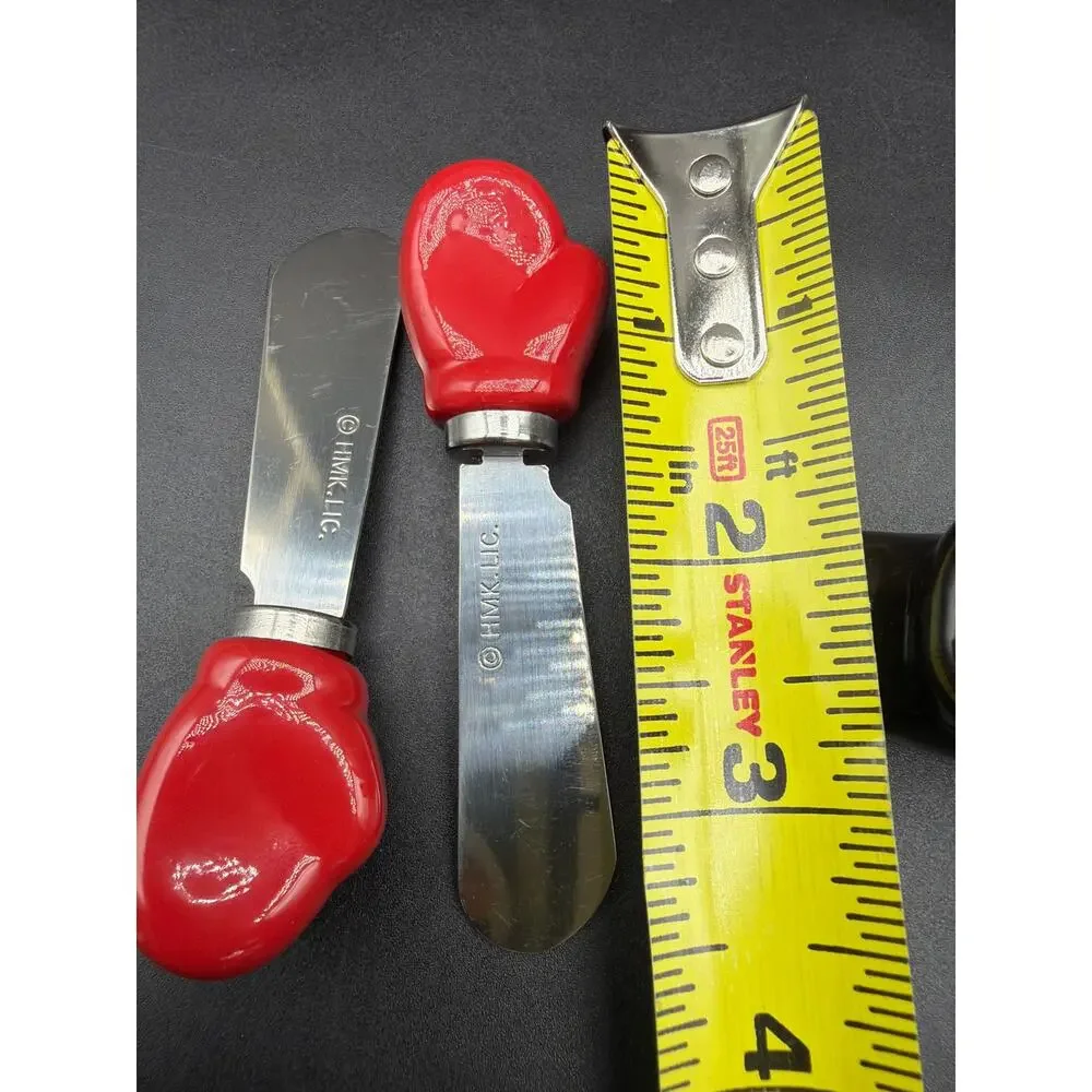 Vintage Santa Mitten & Boot Cheese Spreader Knife Set Stainless Steel 4 Pc